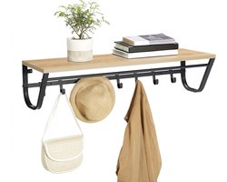Lange Wandkapstok met 8 Haken en Plank - 90 cm - Lichte Eik Kleur