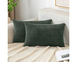 Langwerpige Ribfluweel Sierkussenhoes 30x50 cm – Donkergroen – Zachte Corduroy Look Kussenhoes voor Bank/Slaapkamer