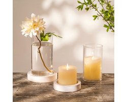 Lantaarn Glazen Kaarshouder Hout: Set van 2 Glazen Lantaarns Glazen Cilinder met Bodemvaas Grote Staalkaarsen Theelichthouder Kaarshouder Tafel Decoratie Eettafel Decoratie Kerst Bruiloft
