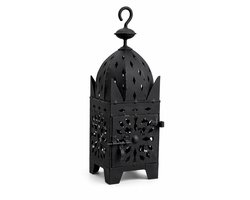 Lantaarn - Handgemaakte Marokkaanse Lantaarn - Decoratieve Metalen Kaarshouder - Oosterse Windlicht met Uitgesneden Patroon - Waxinelichthouder voor Binnen & Overdekt Buiten - 33 cm - Zwart