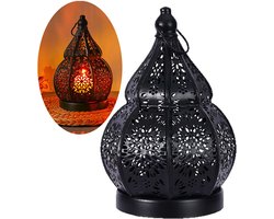 Lantaarn - Marokkaanse Lantaarn Windlicht - Oosterse Lantaarn - Buiten Lantaarn - Waxinelichthouders Woonkamer - Theelichthouder - Hanglamp - 18×12 CM - Sfeerverlichting binnen - Decoratie voor binnen - Metaal - Housewarming cadeau - Zwart