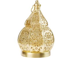 Lantaarn - Marokkaanse Lantaarn Windlicht - Oosterse Lantaarn - Buiten Lantaarn - Waxinelichthouders Woonkamer - Theelichthouder - Hanglamp - 18×12 CM - Sfeerverlichting binnen - Decoratie voor binnen - Metaal - Housewarming cadeau - Goud