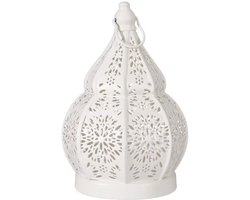Lantaarn - Marokkaanse Lantaarn Windlicht - Oosterse Lantaarn - Buiten Lantaarn - Waxinelichthouders Woonkamer - Theelichthouder - Hanglamp - 18×12 CM - Sfeerverlichting binnen - Decoratie voor binnen - Metaal - Housewarming cadeau - Wit