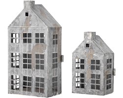 Lantaarn metaal grijs Heidrun - set van 2