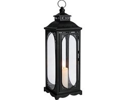 Lantaarn Metaal - Windlicht Kaarslamp - Decoratie Binnen Buiten - Weerbestendig Vintage Design - 35 cm Hoog - Zwart