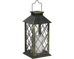 Lantaarn op zonne-energie voor buiten, led, metaal, IP44 waterdicht, tuindecoratie met flikkereffect, kaarsen, vintage, hangend, balkon, decoratie, patio, terras, muur, tafel