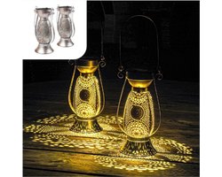 Lantaarn Op Zonne-Energie Voor Buiten - Staand Balkondecoratie - Tuindecoratie - Vintage - Tuingeschenken - Marokkaanse Lamp - Balkonverlichting (Orientaals) [Energieklasse A+]