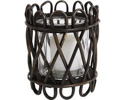 Lantaarn rotan Ø15x18cm met glas ( exclusief kaars )