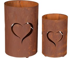 Lantaarn Set - Windlichten Hart - Tuin Decoratie - Uniek Design - H32cm/H24cm - Roestbruin