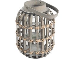 Lantaarn SOLA met glazen lantaarn grijs - rieten lantaarn voor buiten tuin balkon terras decoratie lantaarn buiten - hoofdfoto