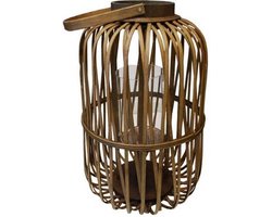 Lantaarn Windlicht Bamboe bruin 29x29xH42.5cm windlicht met glas - hout - woondecoratie tuindecoratie - kandelaar - tafellantaarn - gezellige sfeerverlichting - PH design