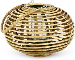 Lantaarn / windlicht - bolvorm in naturel rotan met oor - 31x21 cm