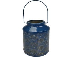 Lantaarn / Windlicht Met Stippen Motief GEORGINA - Blauw - Metaal - ø 13 x h 15 cm