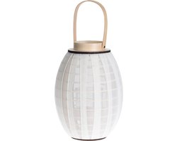 Lantaarn -windlicht - off white -decoratie woonkamer - 34 cm hoog inclusief ledkaars - kerstversiering