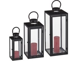 lantaarn windlicht set van 3 - binnen - buiten - div. groottes - modern - zwart