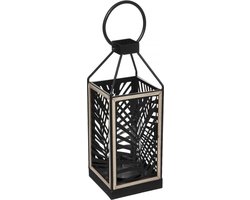 Lantaarn - windlicht - zwart - hout - 38cm - inclusief binnenglas