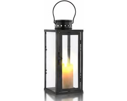 Lantaarns voor buiten - Windlicht metaal glas - Sfeerverlichting tuin - Weerbestendig roestvrij - 10 x 10 x 24 cm
