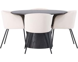 Lanzo eethoek tafel mokka en 4 berit stoelen beige.