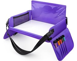 Lap Tray Reistafel Dienblad voor kinderen Spelen met uitwisbaar tekenbord en 6 kleurpotloden voor spel- en eettafel Speeltafel Autostoeltafel voor buggy's, kinderwagens, auto's, vliegtuigen, trein Paars