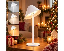 Lapamax Draadloze Tafellamp Oplaadbaar met 4000mAh Accu & USB-C - 360° Magnetisch Draaibare Lampkop - Bedlamp met Touch & 3 Kleurtemperaturen - Traploos Dimbaar & Flikkervrij - Nachtlampje voor Woonkamer, Bureau, Tuin en Restaurant - Wit - 1 Stuk
