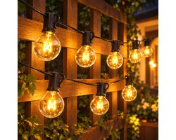 Lapamax G40 Lichtsnoer Buiten IP44 - Lichtslinger met 50 Glazen Bollen + 4 Reservelampen - Koppelbare Prikkabel - Lichtketting Warm Wit 2700K - Terrasverlichting voor Veranda, Terras en Bruiloft - 16,4 Meter