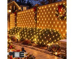 Lapamax LED Netverlichting - Kerstverlichting 3 x 2 m 200 LEDs Warm Wit - Met Koppelstekker - 31 V Laagspanning met 8 Lichtstanden en Geheugenfunctie - Lichtnet voor Heg, Muur en Kerstdecoratie