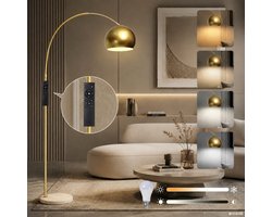 Lapamax Moderne Luxe Booglamp Goud – Boog vloerlamp met Verstelbare 360° Draaibare kap – Dimbaar& Afstandsbediening – Inclusief Lamp – Voor Woonkamer, Slaapkamer,Leeshoek en Kantoor