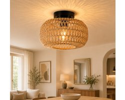 Lapamax Rotan Plafondlamp Ø28 cm - Boho Plafonnière Handgeweven met E27 Fitting - Inclusief LED Filamentlamp - Landelijke Plafondverlichting voor Slaapkamer, Hal, Woonkamer en Entree