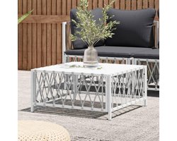LAPOOH Tuintafel, wit, 70x70x34 cm, geweven stof, bijzettafel voor buiten, tuintafel, salontafel buiten (SPU:364141)