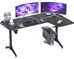 Laptop Computer Bureau - Groot Staand Bureau - Laptop Tafel - L Vorm - Studeer Bureau - Werkstation - Rechts - 60 Inch - Gaming Tafel - Zwart