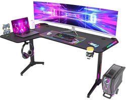 Laptop Computer Bureau - Groot Staand Bureau - Studeer Bureau - Laptop Tafel - L Vorm - Links - Gaming Tafel - 60 Inch - Werkstation - Zwart