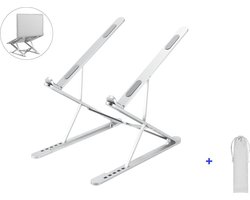 Laptop standaard Dubbel hoogte Verstelbaar Opvouwbaar en Opbergzak - Laptopstandaard Aluminium - Universele laptoptafel - Boekenstandaard - Ergonomisch - Zilver - 11, 12, 13, 14 , 15, 16, 17