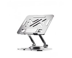 Laptop Standaard - Laptop Verhoger Verstelbaar - Tablet Houder Bureau - Telefoonhouder Bureau - Opvouwbare Metalen Standaard - 360° Draaibaar - Zilver