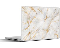 Laptop sticker - 13.3 inch - Marmer print - Wit - Goud - Abstract - 31x22,5cm - Laptopstickers - Laptop skin - Cover