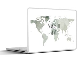 Laptop sticker - 14 inch - Wereldkaart - Quote - Where To Next - 32x5x23x5cm - Laptopstickers - Laptop skin - Cover