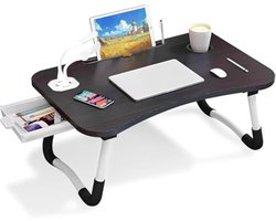 Laptopbedtafel, draagbaar laptopbureau met opvouwbare poten en bekersleuf, opvouwbare laptoptafel voor bank, laptopbedlade voor werken op bed, zwart