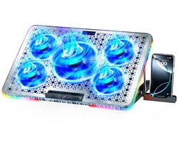 Laptopkoelpad, laptopkoeler voor gaming, 5 stille ventilatoren met grote metalen plaat