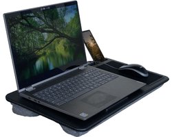 Laptopkussen met muismat en telefoonhouder Zwart - Laptoptafel voor in Bed - Schootkussen - Carbon