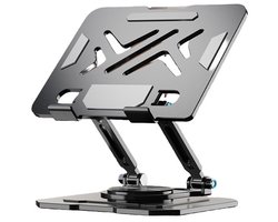 Laptopstandaard 360° draaibaar, telescopisch, in hoogte verstelbaar, volledig metalen, multifunctioneel, opvouwbaar, met koeling