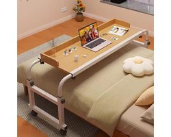 Laptopstandaard Bedtafel - Bureau Roltafel - Eten Lezen Werken - Verstelbare Hoogte Lengte - 65-95 cm - Hout