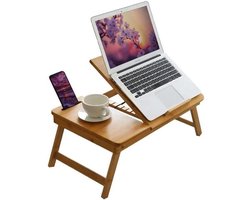 Laptoptafel Bamboe - Bedtafel Verstelbaar - Ergonomisch Werken - Inklapbaar Ontwerp - Niet gespecificeerd - Beige