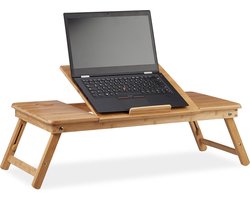 laptoptafel bamboe - verstelbaar - 5 hellingshoeken - lade - voor bank en bed