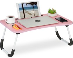 laptoptafel bank - inklapbaar - met tablethouder - 26 x 63 x 40 cm - roze