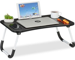 laptoptafel bank - inklapbaar - met tablethouder - 26 x 63 x 40 cm - zwart