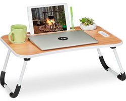 laptoptafel bed en bank - 26 x 63 x 40 cm - inklapbaar - schoottafel met tablethouder - lichtbruin-wit