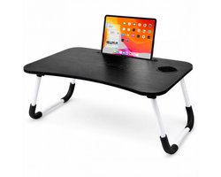 Laptoptafel - Bedtafel - Inklapbaar - Met Tablet Houder & Bekerhouder – Antislip – 60 cm – Zwart – Voor Bed & Bank - Rheme