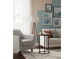 Laptoptafel / Bijzettafel Hout – Mangohout & Zwart Metaal – Industrieel Zeshoekig Design – Handig aan Bank – 60 x 40 x 65 cm – Altameubel