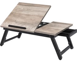 Laptoptafel, laptopstandaard, ontbijtblad, inklapbare poten, voor bed en bank, in hoogte verstelbaar, voor laptops tot 15,6 inch, 55 x 35 x 23 cm, grijs