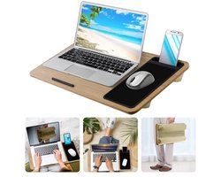 Laptoptafel met Kussen - Bedtafel - Schootkussen voor Bed en Bank - Inclusief Muismat en Telefoonhouder - 57.5 x 30.5 cm - Bruin - Inclusief EBOOK