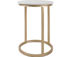 Laptoptafel Mitch Marmer Rond - Wit/Goud - Design Bijzettafel voor Laptop